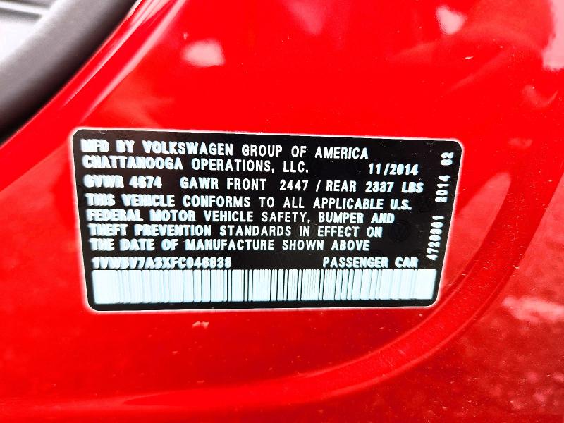Aukcja sprzedaży 2015 Volkswagen Passat, vin: 1VWBV7A3XFC046838, numer aukcji: 85612505