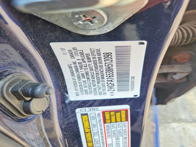 Aukcja sprzedaży 2008 Honda Civic, vin: 2HGFA16538H512098, numer aukcji: 62754626
