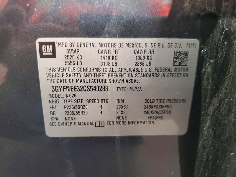59772416 :رقم المزاد ، 3GYFNEE32CS540288 vin ، 2012 Cadillac Srx مزاد بيع