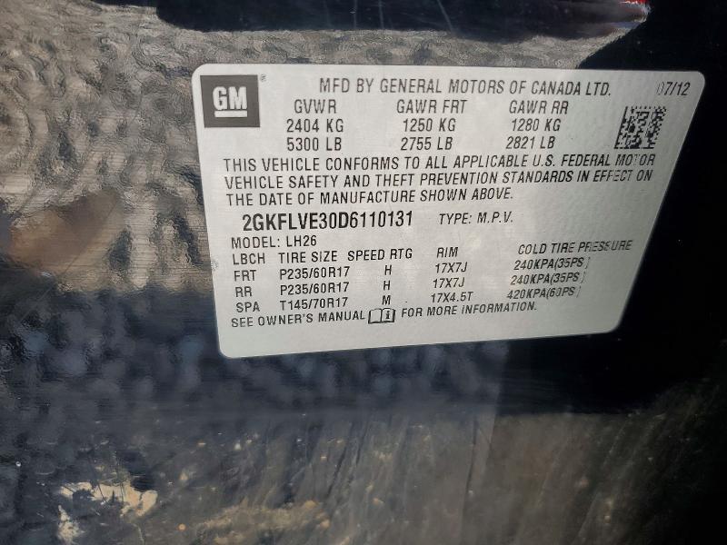 Aukcja sprzedaży 2013 Gmc Terrain, vin: 2GKFLVE30D6110131, numer aukcji: 58963196