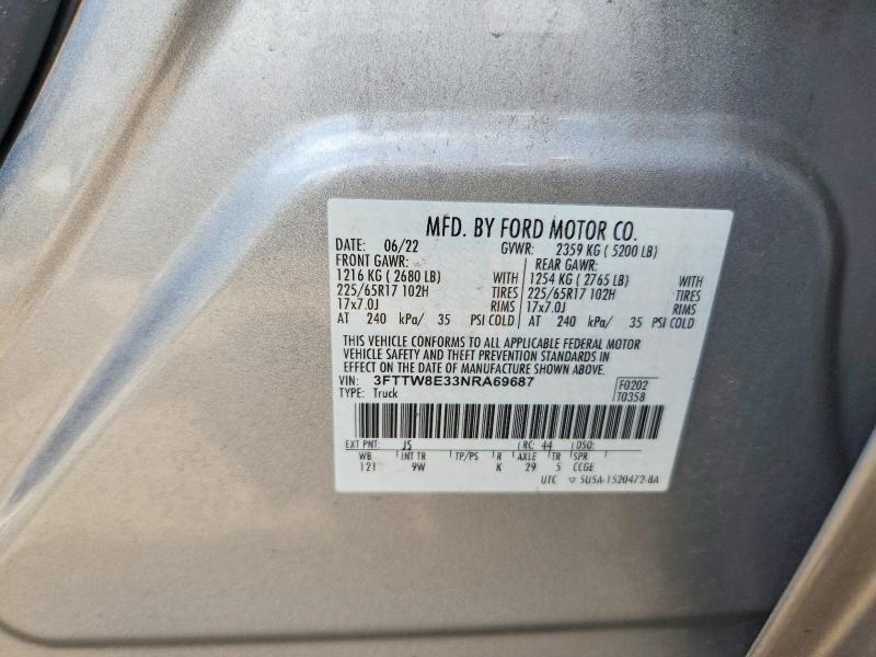 Aukcja sprzedaży 2022 Ford Maverick, vin: 3FTTW8E33NRA69687, numer aukcji: 60313316