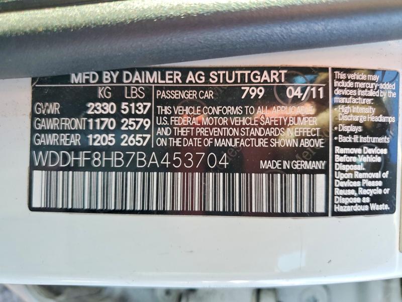 2011 Mercedes-benz E მანქანა იყიდება აუქციონზე, vin: WDDHF8HB7BA453704, აუქციონის ნომერი: 61550286