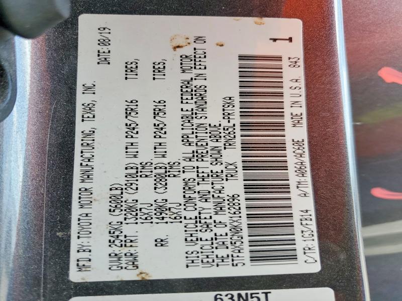 2019 Toyota Tacoma მანქანა იყიდება აუქციონზე, vin: 5TFAX5GN0KX162896, აუქციონის ნომერი: 62291526