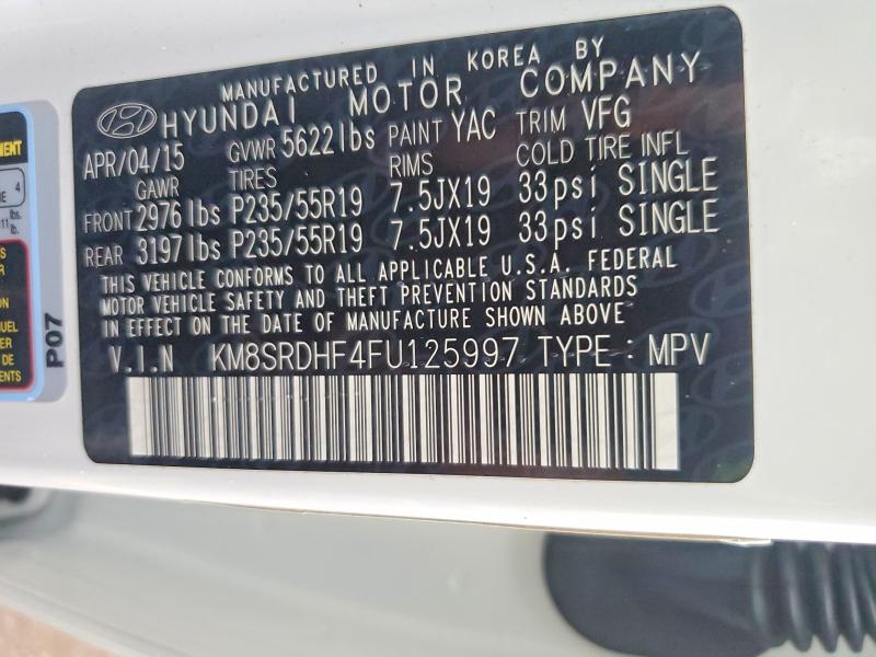 Продаж на аукціоні авто 2015 Hyundai Santa Fe, vin: KM8SRDHF4FU125997, номер лоту: 60610816