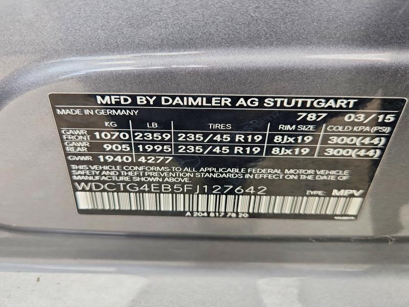 59954996 :رقم المزاد ، WDCTG4EB5FJ127642 vin ، 2015 Mercedes-benz Gla مزاد بيع