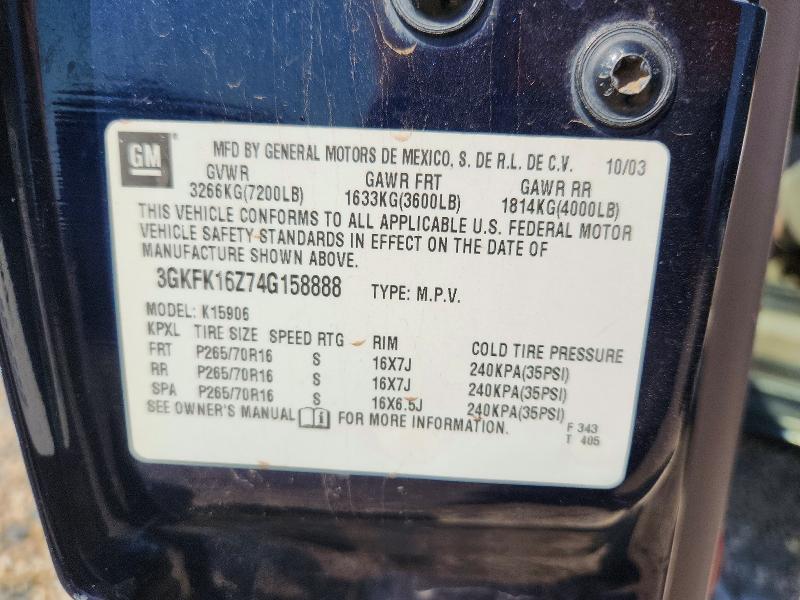 59983056 :رقم المزاد ، 3GKFK16Z74G158888 vin ، 2004 Gmc Yukon Xl مزاد بيع