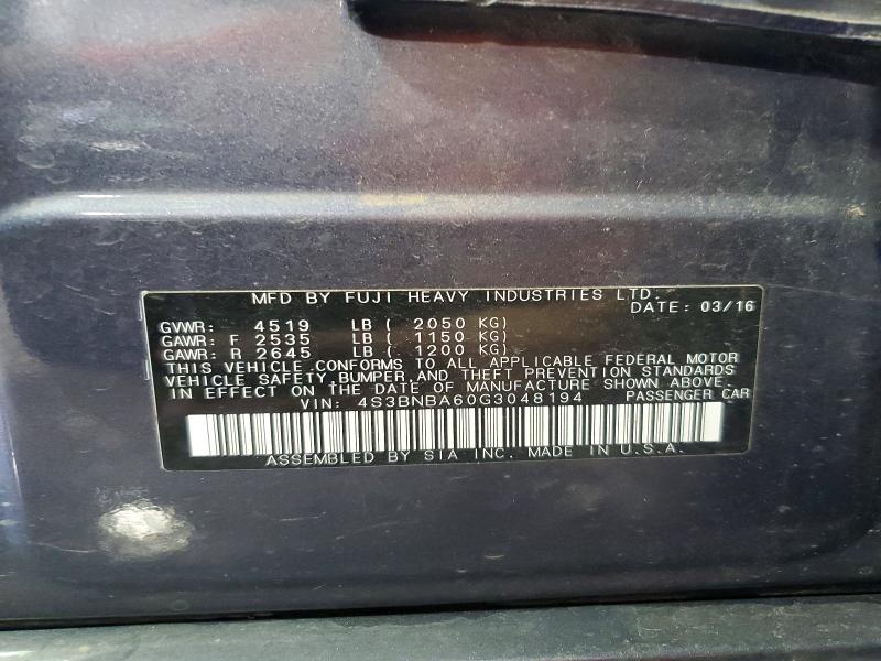 62120946 :رقم المزاد ، 4S3BNBA60G3048194 vin ، 2016 Subaru Legacy مزاد بيع