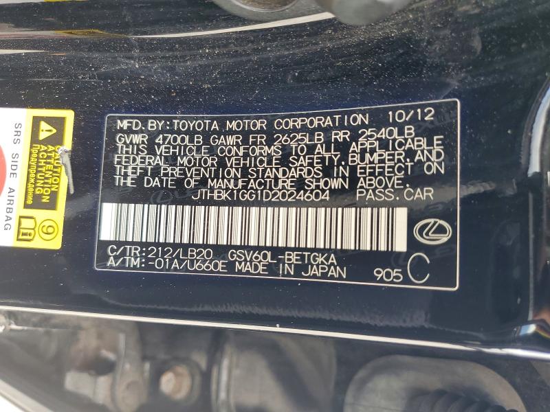 2013 Lexus Es მანქანა იყიდება აუქციონზე, vin: JTHBK1GG1D2024604, აუქციონის ნომერი: 61146036