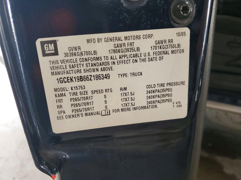 61984856 :رقم المزاد ، 1GCEK19B66Z186349 vin ، 2006 Chevrolet Silverado مزاد بيع