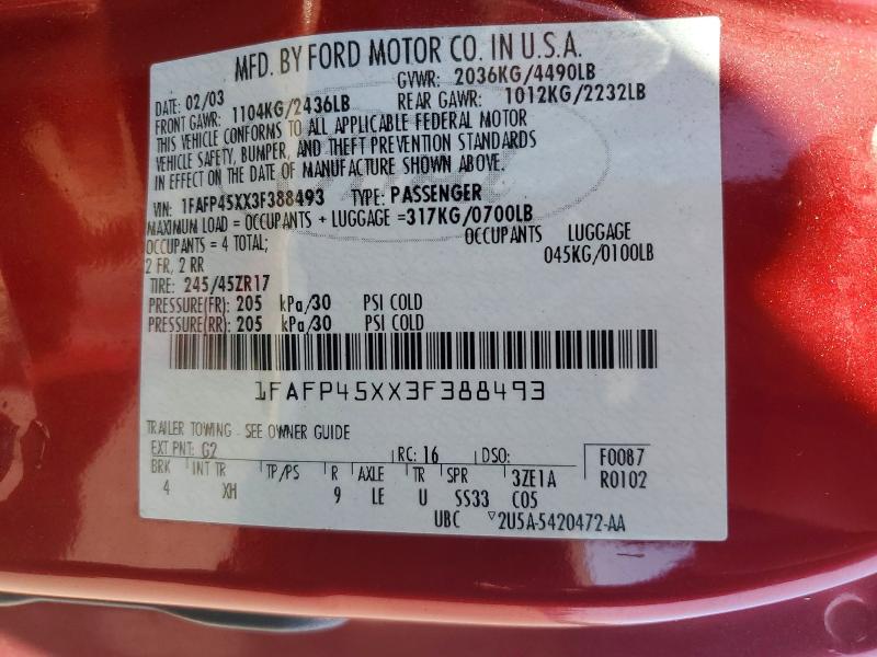 Продаж на аукціоні авто 2003 Ford Mustang, vin: 1FAFP45XX3F388493, номер лоту: 62417916