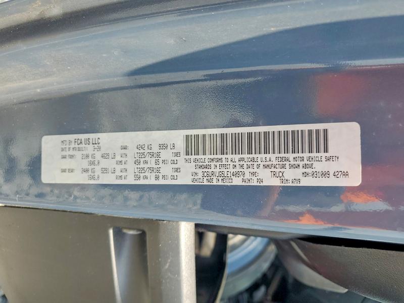 2020 Ram Promaster 3500 მანქანა იყიდება აუქციონზე, vin: 3C6URVJG5LE140970, აუქციონის ნომერი: 60572406
