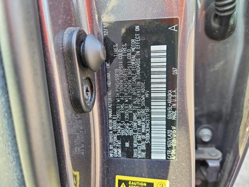 Aukcja sprzedaży 2012 Toyota Highlander, vin: 5TDDK3EH4CS117187, numer aukcji: 60768786
