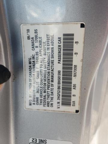 59830456 :رقم المزاد ، 2HGFG1B61BH501590 vin ، 2011 Honda Civic مزاد بيع