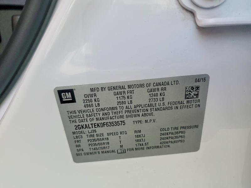Продажа на аукционе авто 2015 Gmc Terrain, vin: 2GKALTEK0F6353575, номер лота: 62501736