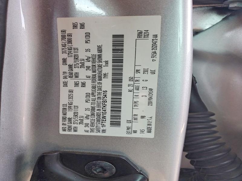 Продажа на аукционе авто 2019 Ford F150, vin: 1FTEW1E47KFB75416, номер лота: 59368796