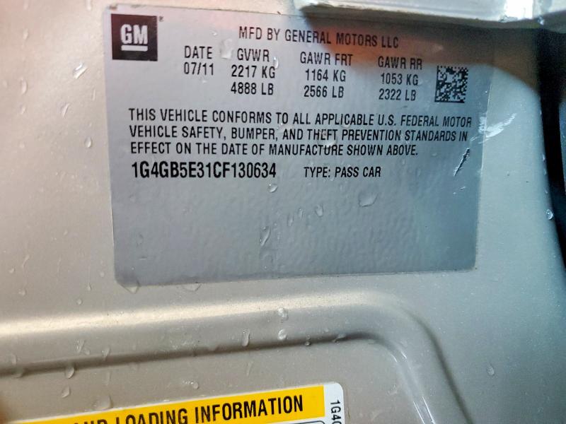 74514065 :رقم المزاد ، 1G4GB5E31CF130634 vin ، 2012 Buick Lacrosse مزاد بيع