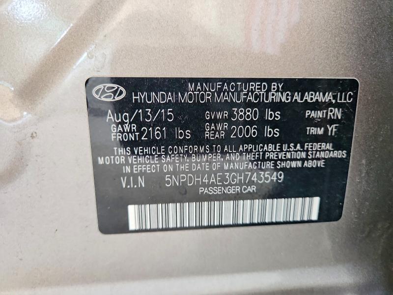 Aukcja sprzedaży 2016 Hyundai Elantra, vin: 5NPDH4AE3GH743549, numer aukcji: 59632506