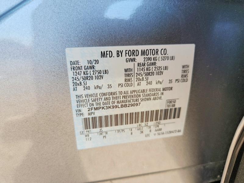 2020 Ford Edge მანქანა იყიდება აუქციონზე, vin: 2FMPK3K99LBB29097, აუქციონის ნომერი: 63213516