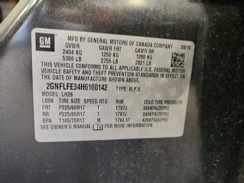 63000046 :رقم المزاد ، 2GNFLFE34H6160142 vin ، 2017 Chevrolet Equinox مزاد بيع