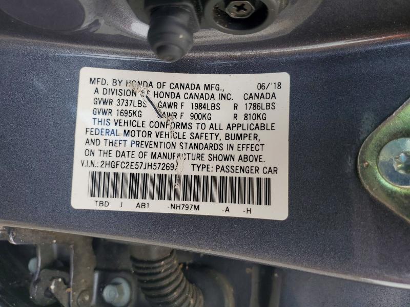 Продажа на аукционе авто 2018 Honda Civic, vin: 2HGFC2E57JH572697, номер лота: 62613956