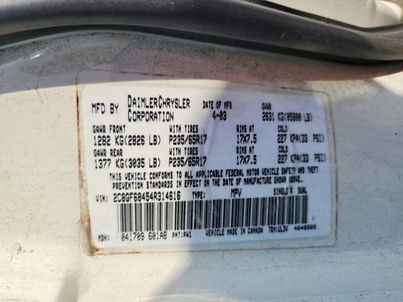 Aukcja sprzedaży 2004 Chrysler Pacifica, vin: 2C8GF68454R314616, numer aukcji: 62262856
