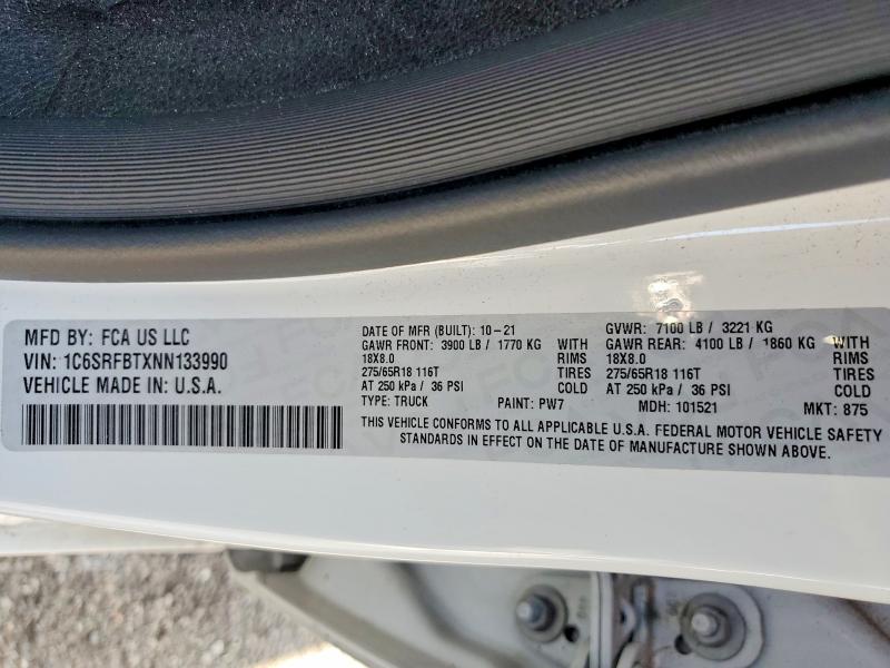 Продажа на аукционе авто 2022 Ram 1500, vin: 1C6SRFBTXNN133990, номер лота: 61639106