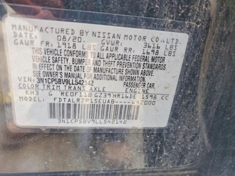 59327356 :رقم المزاد ، 3N1CP5BV9LL542142 vin ، 2020 Nissan Kicks مزاد بيع
