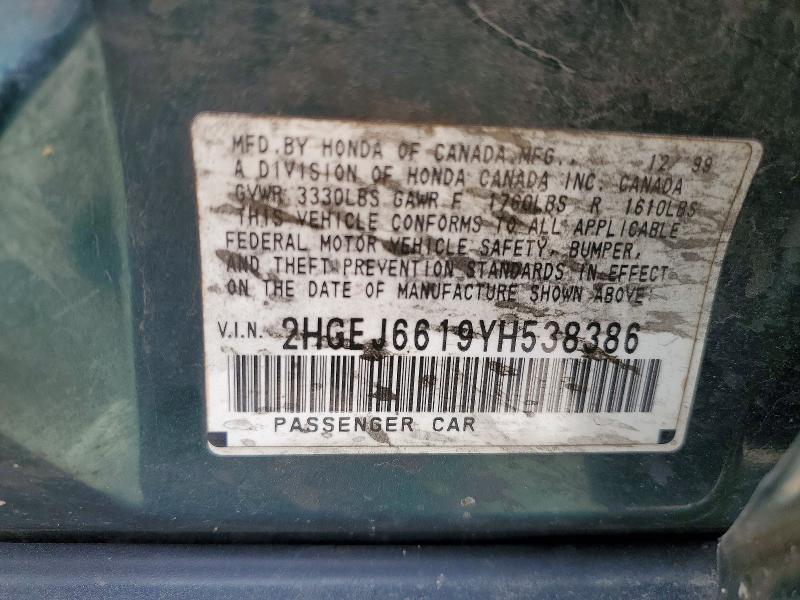 59920826 :رقم المزاد ، 2HGEJ6619YH538386 vin ، 2000 Honda Civic مزاد بيع
