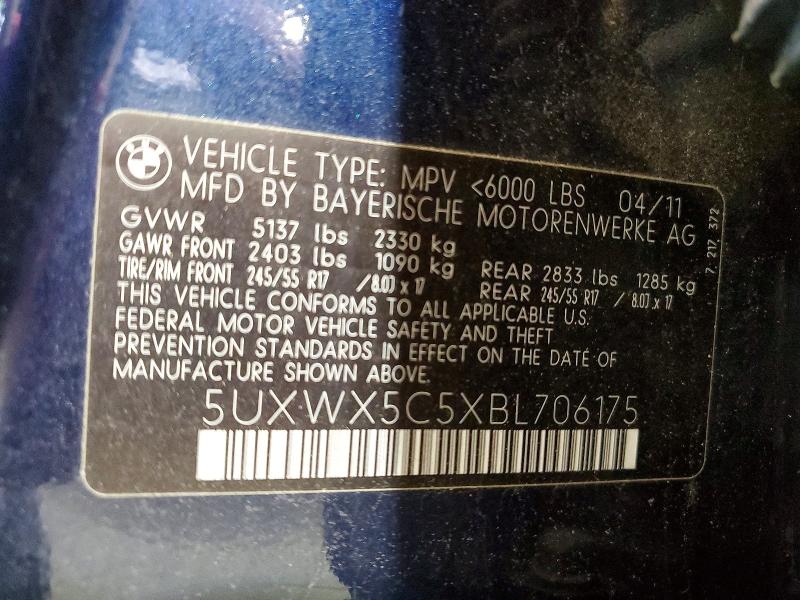 Продажа на аукционе авто 2011 Bmw X3, vin: 5UXWX5C5XBL706175, номер лота: 59251726