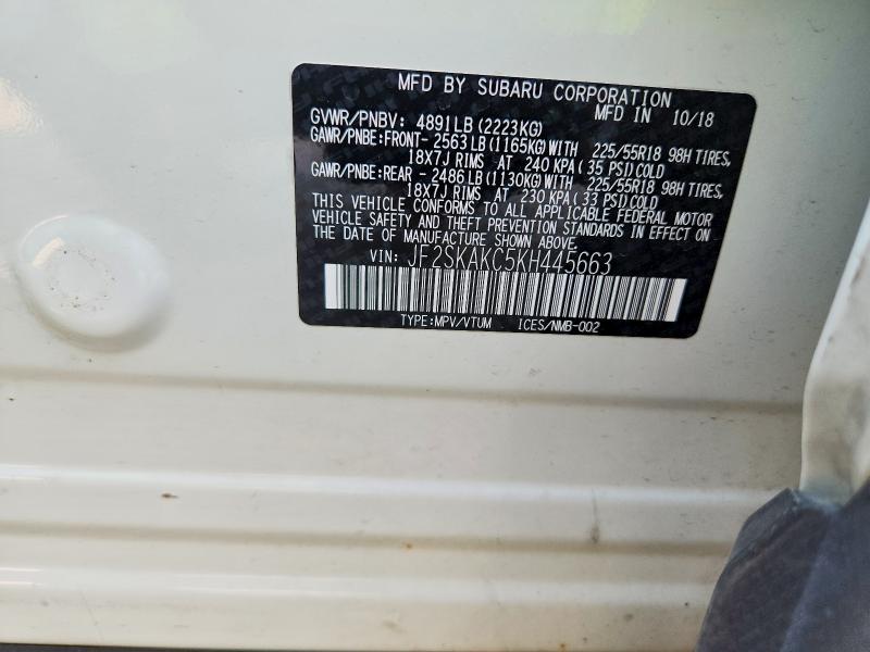 Продажа на аукционе авто 2019 Subaru Forester, vin: JF2SKAKC5KH445663, номер лота: 60577316