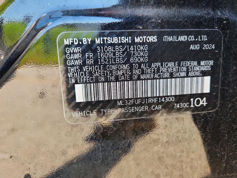 60998026 :رقم المزاد ، ML32FUFJ1RHF14300 vin ، 2024 Mitsubishi Mirage مزاد بيع