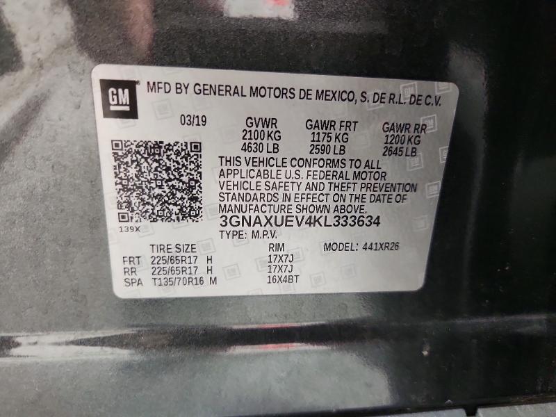 2019 Chevrolet Equinox მანქანა იყიდება აუქციონზე, vin: 3GNAXUEV4KL333634, აუქციონის ნომერი: 60829806