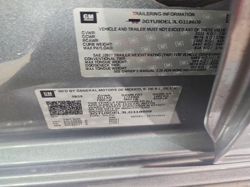 Aukcja sprzedaży 2020 Gmc Sierra, vin: 3GTU9DEL3LG118609, numer aukcji: 59977766