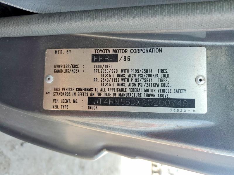1986 Toyota Pickup მანქანა იყიდება აუქციონზე, vin: JT4RN55DXG0200749, აუქციონის ნომერი: 61083676
