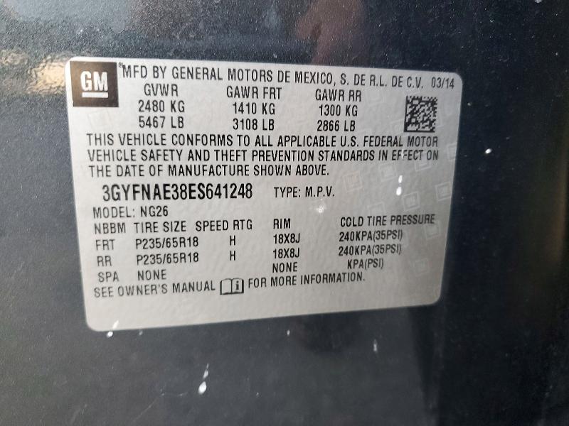 61183766 :رقم المزاد ، 3GYFNAE38ES641248 vin ، 2014 Cadillac Srx مزاد بيع