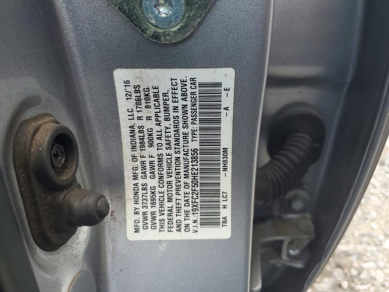 Продаж на аукціоні авто 2017 Honda Civic, vin: 19XFC2F50HE213856, номер лоту: 60302166