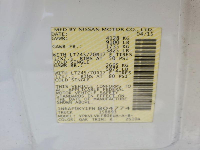 2015 Nissan Nv მანქანა იყიდება აუქციონზე, vin: 1N6AF0KY1FN804774, აუქციონის ნომერი: 61201166