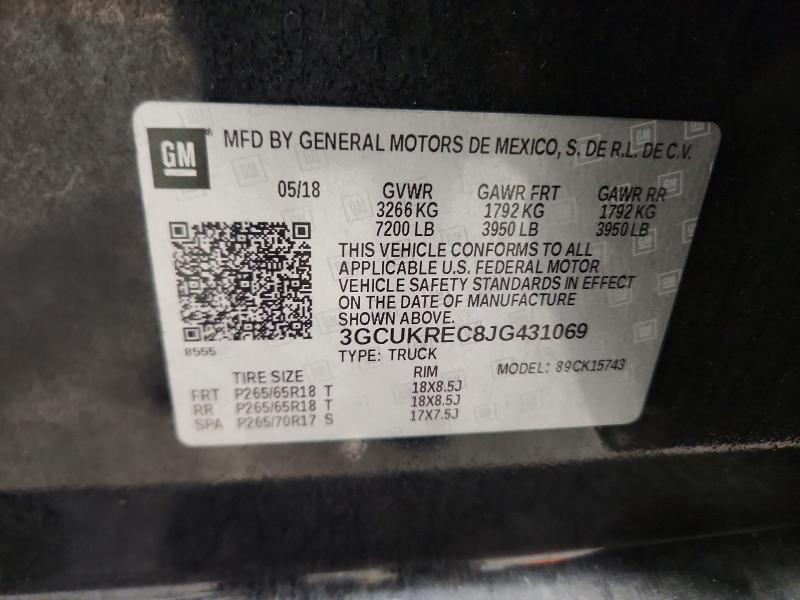 2018 Chevrolet Silverado მანქანა იყიდება აუქციონზე, vin: 3GCUKREC8JG431069, აუქციონის ნომერი: 62356746