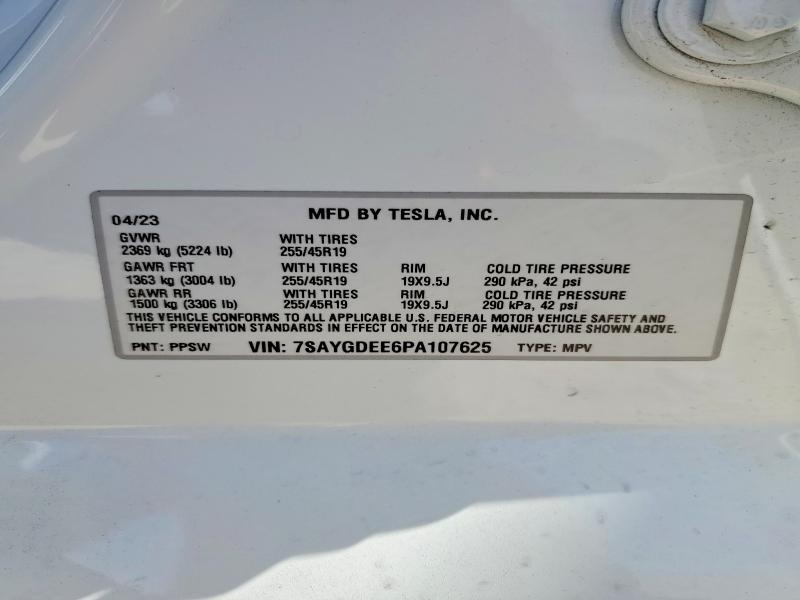 2023 Tesla Model Y მანქანა იყიდება აუქციონზე, vin: 7SAYGDEE6PA107625, აუქციონის ნომერი: 60020396
