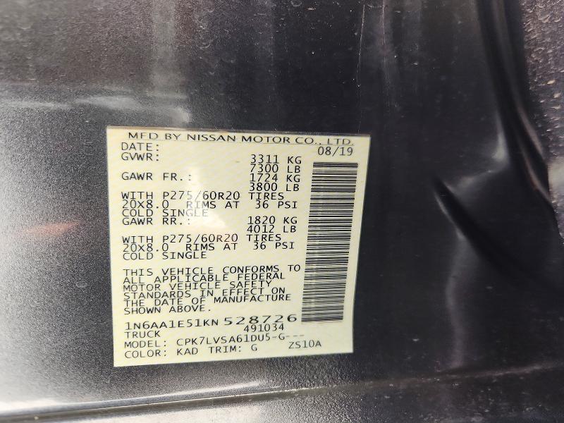 Продаж на аукціоні авто 2019 Nissan Titan, vin: 1N6AA1E51KN528726, номер лоту: 62940096