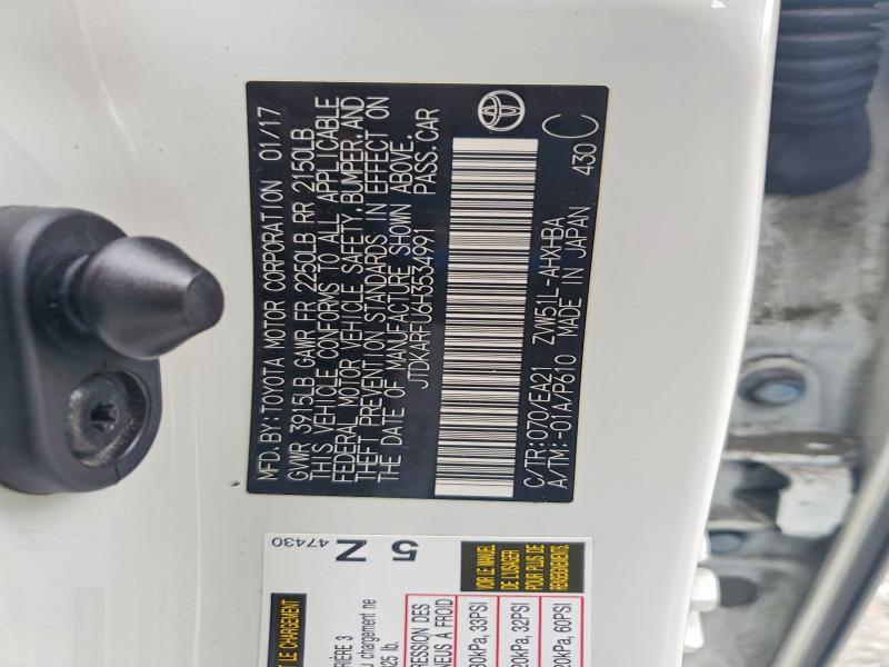 62537596 :رقم المزاد ، JTDKARFU6H3534991 vin ، 2017 Toyota Prius مزاد بيع