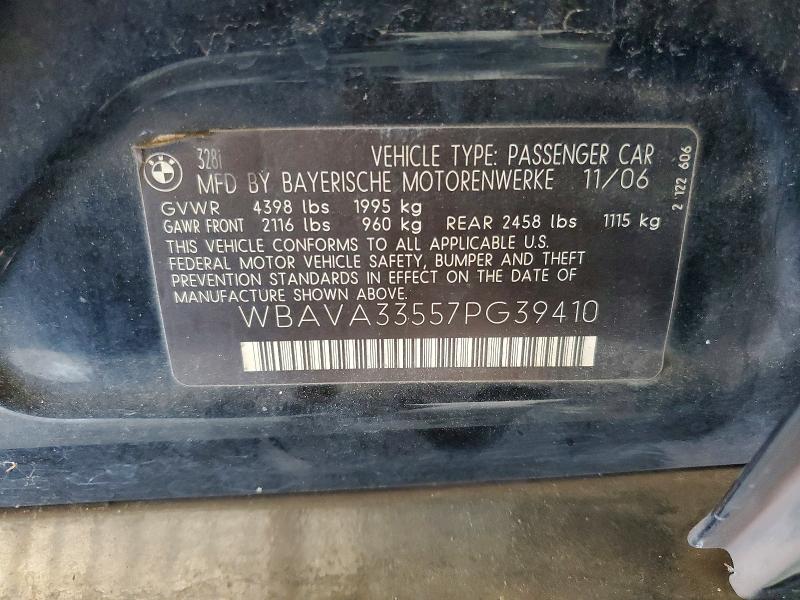 Aukcja sprzedaży 2007 Bmw 328, vin: WBAVA33557PG39410, numer aukcji: 62801256