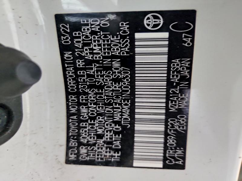 Продажа на аукционе авто 2022 Toyota Corolla, vin: JTDM4MCE1NJ096307, номер лота: 85604155