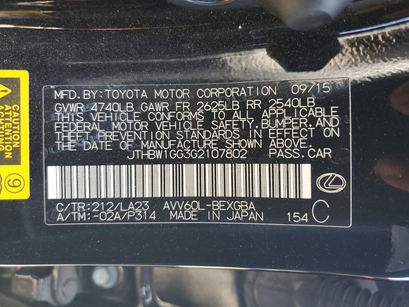 62469606 :رقم المزاد ، JTHBW1GG3G2107802 vin ، 2016 Lexus Es مزاد بيع