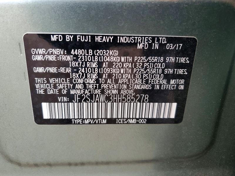 Aukcja sprzedaży 2017 Subaru Forester, vin: JF2SJAWC3HH585278, numer aukcji: 61508496