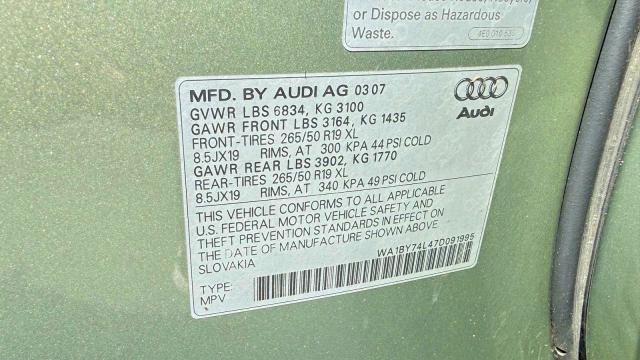 Продажа на аукционе авто 2007 Audi Q7, vin: WA1BY74L47D091995, номер лота: 59908686