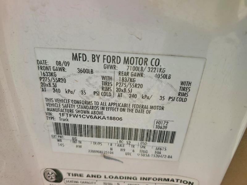 85964245 :رقم المزاد ، 1FTFW1CV6AKA18806 vin ، 2010 Ford F150 مزاد بيع