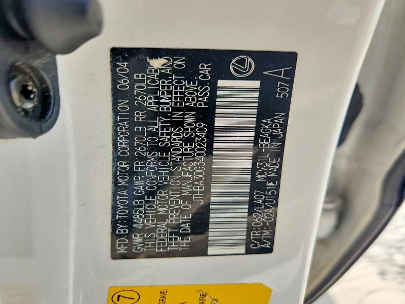 Продажа на аукционе авто 2004 Lexus Es, vin: JTHBA30G340023409, номер лота: 60034366