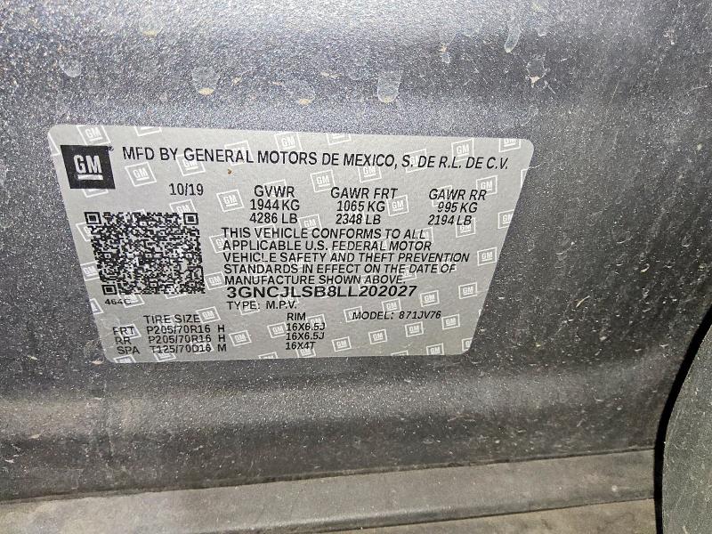 61205036 :رقم المزاد ، 3GNCJLSB8LL202027 vin ، 2020 Chevrolet Trax مزاد بيع