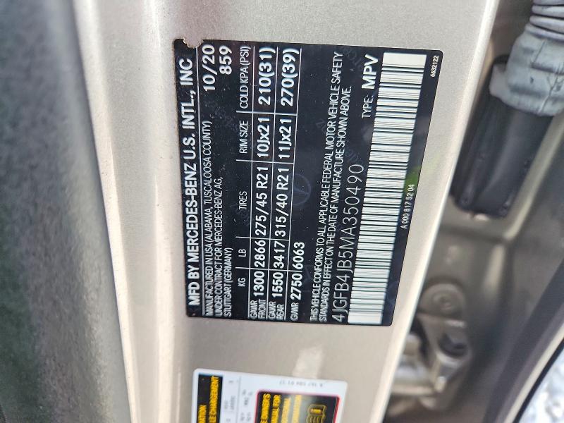 Aukcja sprzedaży 2021 Mercedes-benz Gle, vin: 4JGFB4JB5MA350490, numer aukcji: 62270336